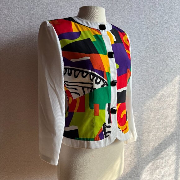 1980s Caron Petite Colorful Geometric Print Suit Jacket - Picture 2 of 10
